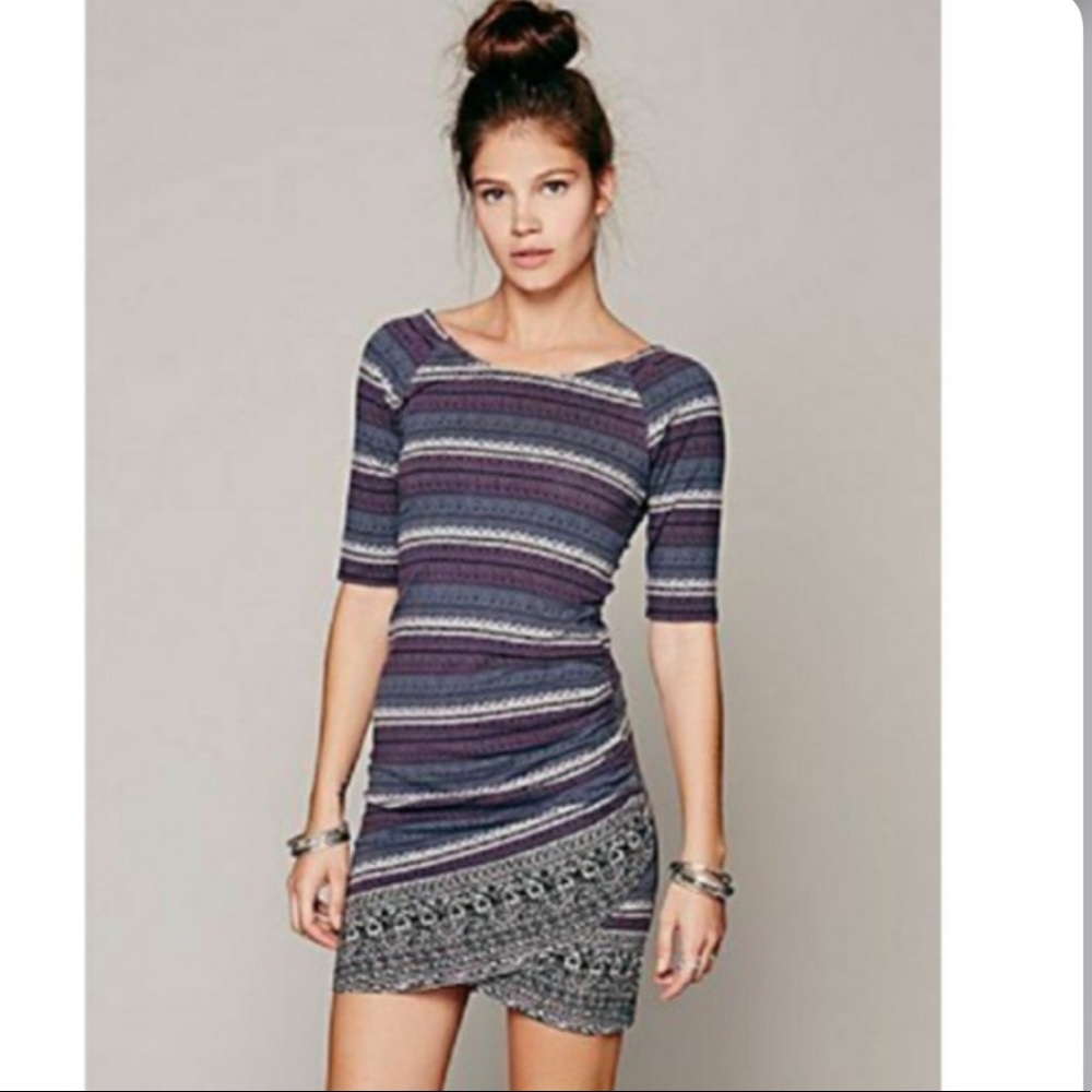 Free People Striped Purple and Blue Knit Bodycon Dress